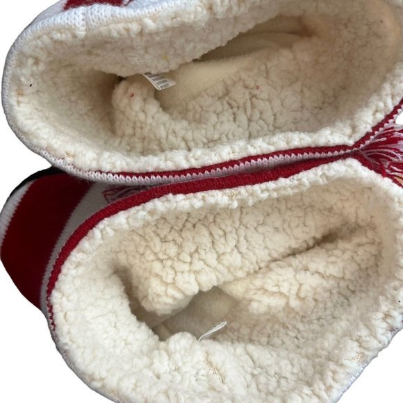 Muk Luks Slipper Tall Boots Red White Stripes Sweater Christmas Mens Size 9-10 - Picture 2 of 8